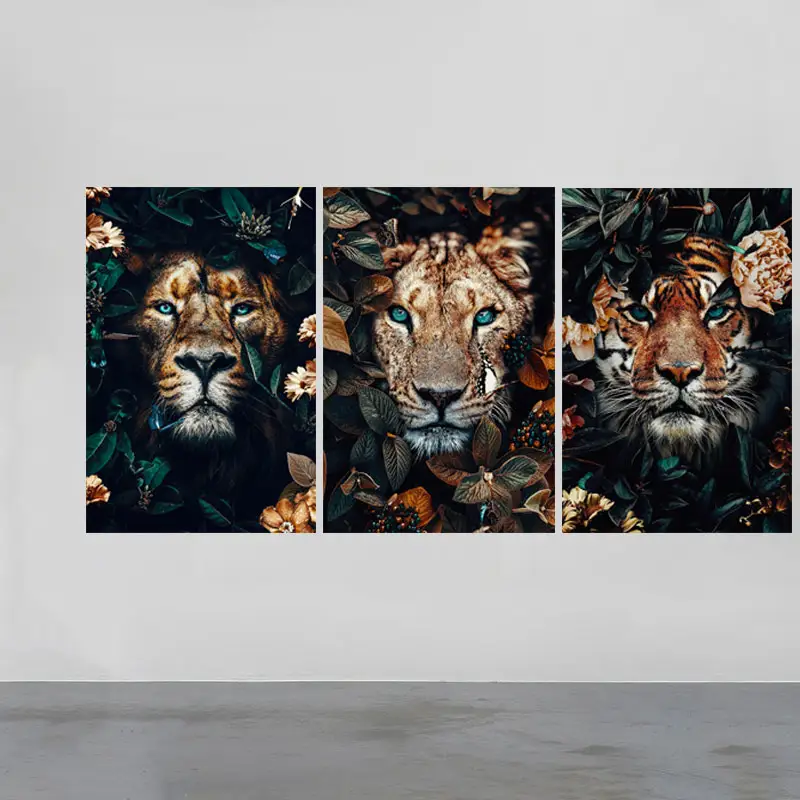 وجه الحيوان قماش اللوحة الملصقات والمطبوعات النمر الأسد ليوبارد الفن صور الأفريقي الأسد قماش جدار الفن