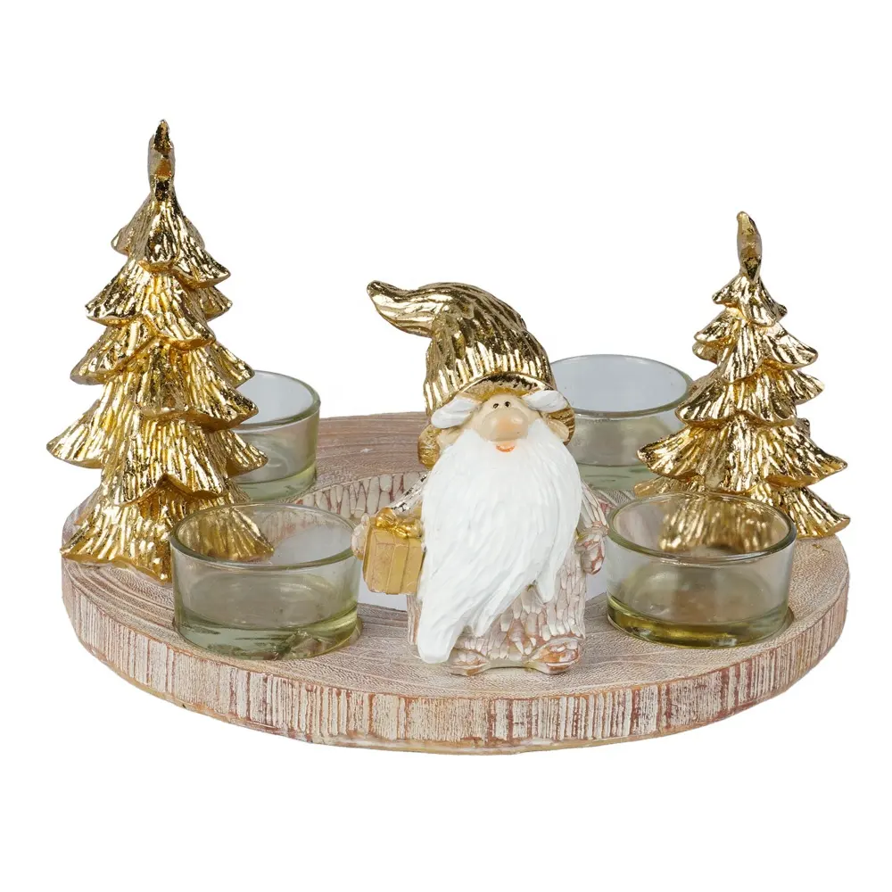 Luxury Polyresin Decor Gnome Tree Gold Tea Light portacandele decorazione della casa 2024 nuovi prodotti