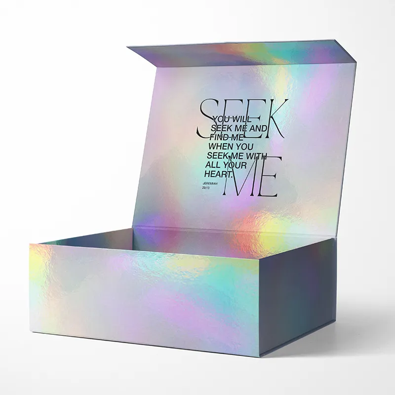 Factory Custom sliver Holographic Packaging Box Gift Box paper Magnet Holographic rainbow box