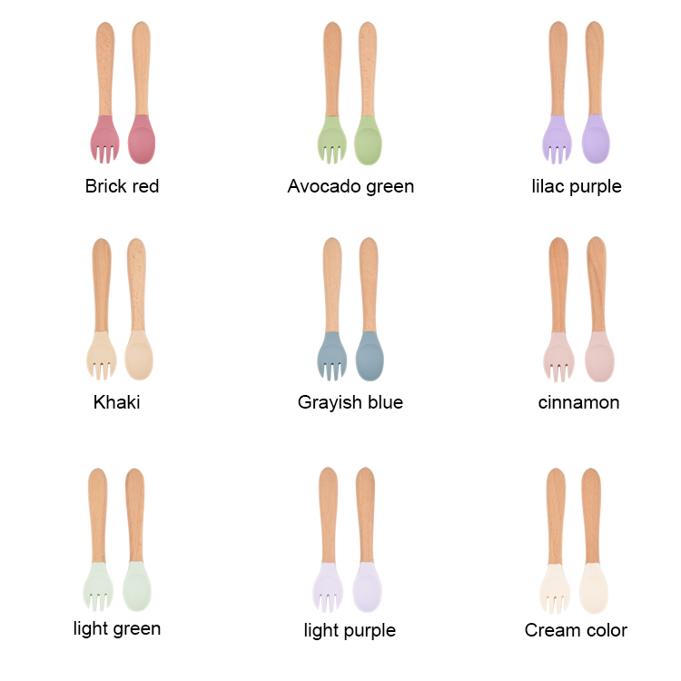 Spork avec manche en bois en silicone