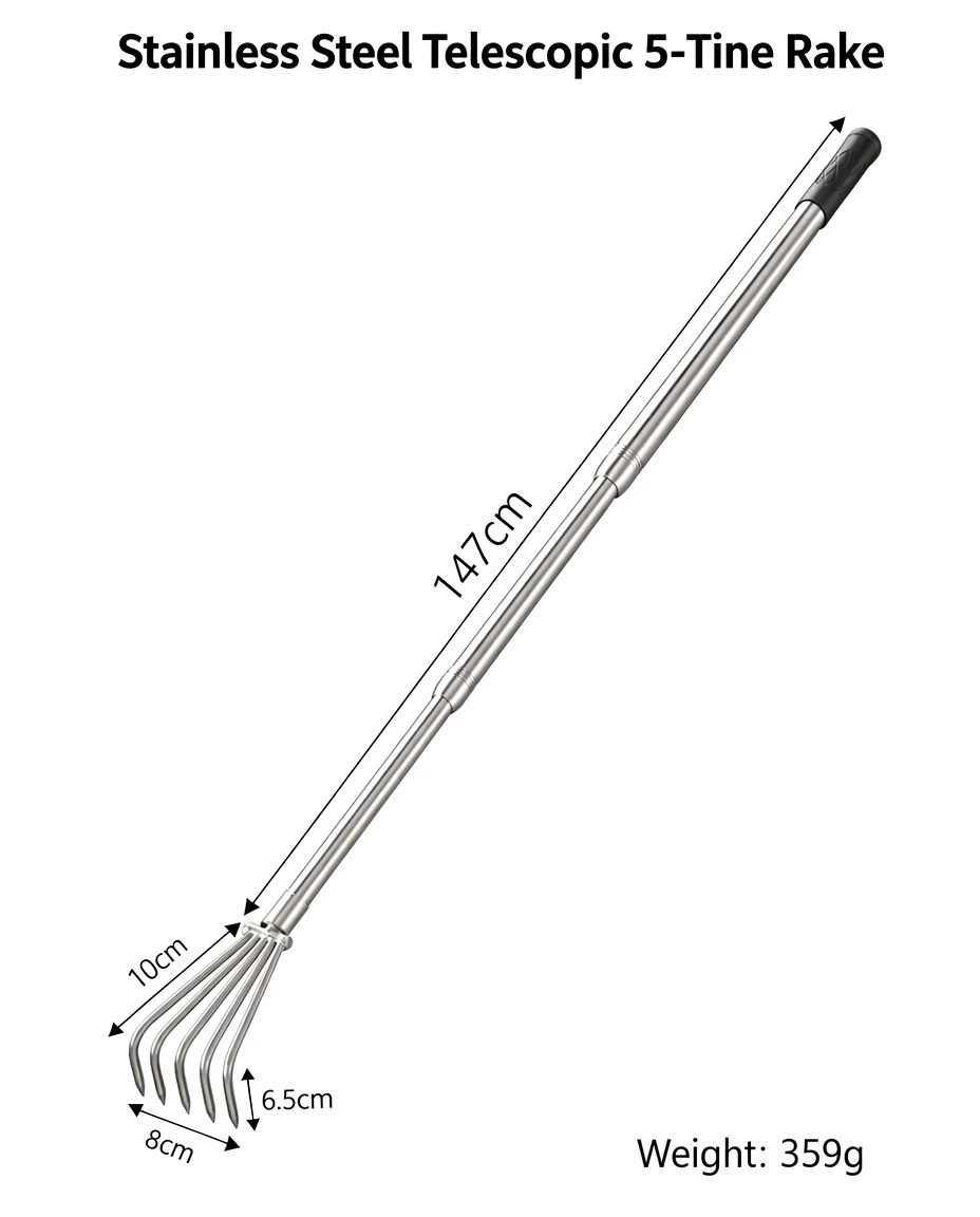 Râteau cultivateur télescopique à 5 dents en acier inoxydable (359 g)