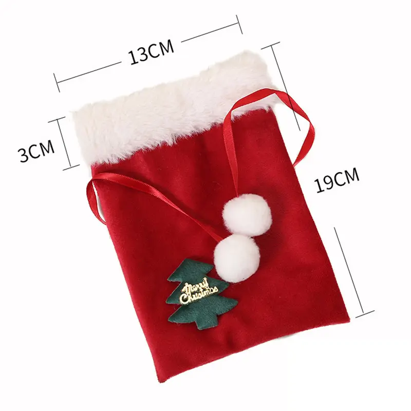 Adornos navideños bolsa de dulces de fieltro 2023 regalo de decoración 13x19cm pequeño saco de santa de terciopelo