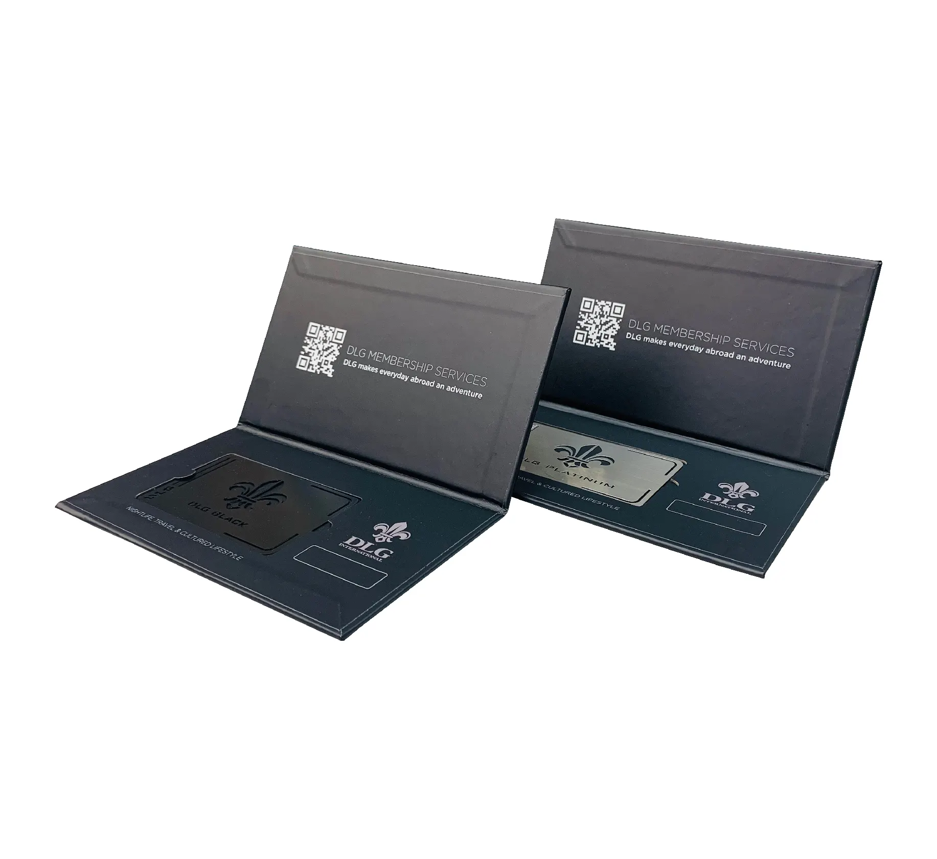 Conjunto de cartão de presente, caixa de metal preta personalizada de luxo com cartão vip