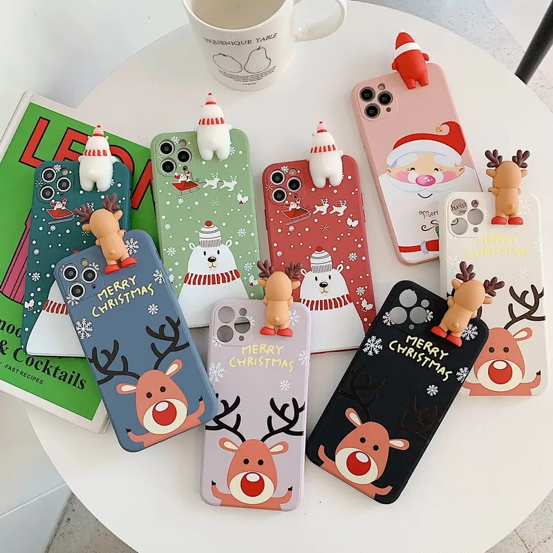 New Year Gifts 3D Cartoon Christmas Snowman Santa Claus liquid silicone case for iPhone 12 Pro Max Mini