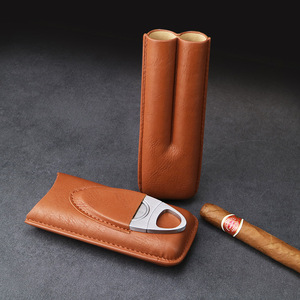 Portable Custom Logo Leather Cutter <strong>Set</strong> with Cigar Holder Travel <strong>Humidor</strong> Gift for Men - Product Image 5