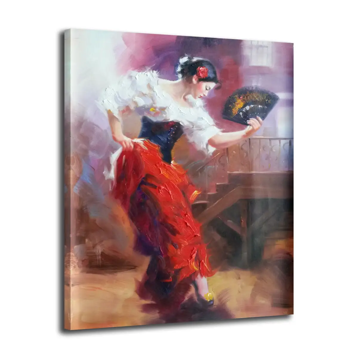 Peinture à l'huile sur toile pour décoration murale et art d'intérieur, peinture à l'huile originale peinte à la main passionnée d'Espagne fille flamenco danse femme