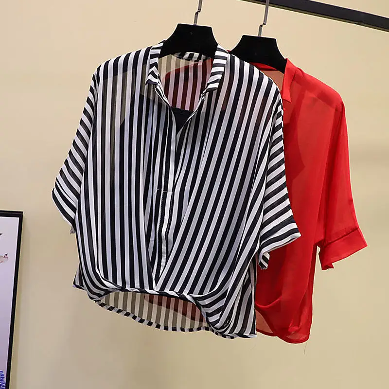 China stripe blouse ladies t shirts woman chiffon fashion women tops