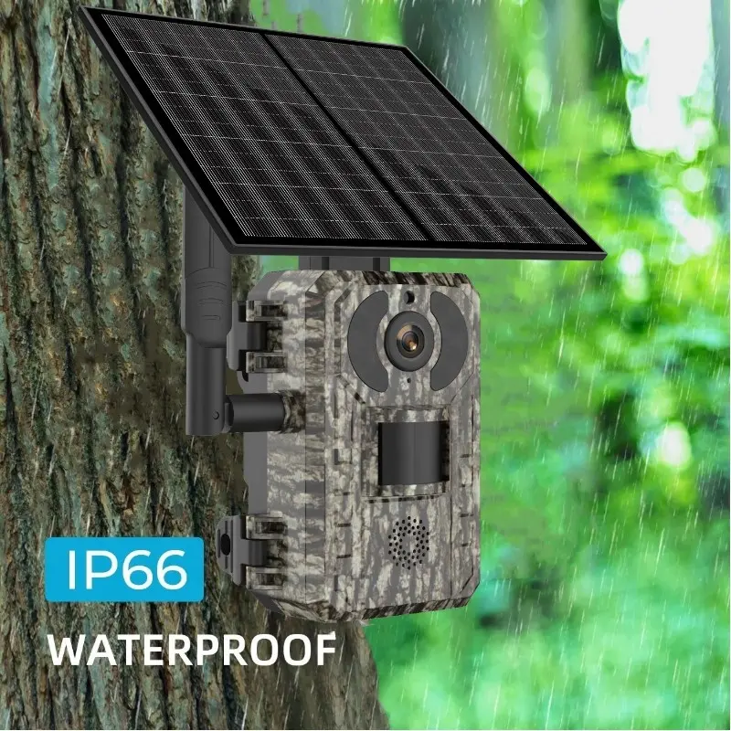 4MP 2K Camuflaje 4G Cámara Solar Powered PIR Sensor Detección de movimiento Seguridad Inalámbrica 4G Cámara de caza Solar