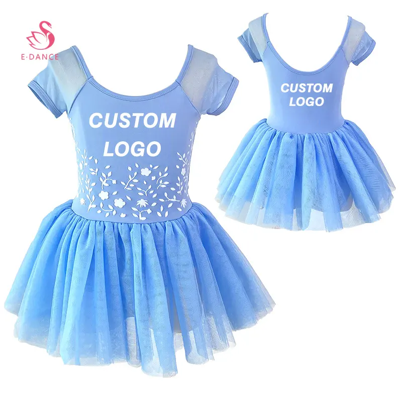 ALB010 Vestido tutú floral Flocado de manga corta para niñas Ropa de baile de entrenamiento de ballet