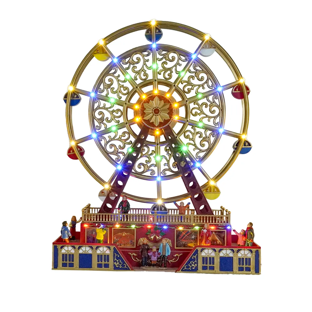 New arrival 2024 Christmas decoration Plastic large Ferris Wheel with LED light and Music Movement
