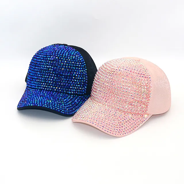 لامعة حجر الراين البلاستيك نيويورك القبعات قبعات بيسبول قابل للتعديل للجنسين قبعة