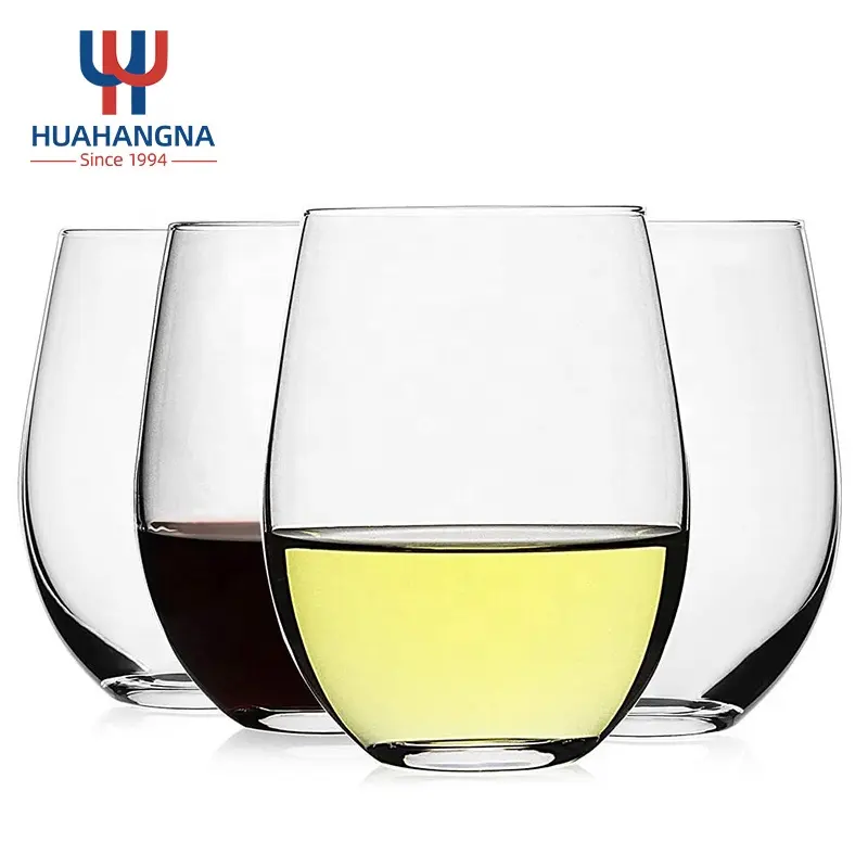 Wholesale 540ml 18 Ounce Borosilicate Glass Crystal Clear Spirits Stemless Wine Glasses for Red or White Wine