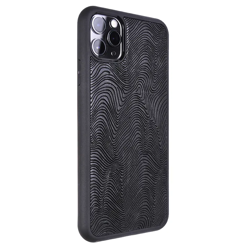 Capa de couro genuíno para iphone, capa personalizada para iphone xs max, couro genuíno, estampa de ondas, capa de telefone de couro real para iphone 11 12 max