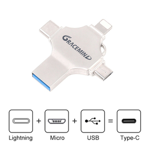 Gracemind 4 in 1 USB Flash sürücü cep telefonu için harici USB Disk USB-C/mikro USB/USB 3.0 Tablet telefon bilgisayar için 4 port - Product Image 4