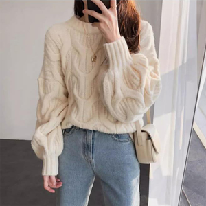 定制高品质定制100% 羊毛简约图案女式针织毛衣 - Product Image 4