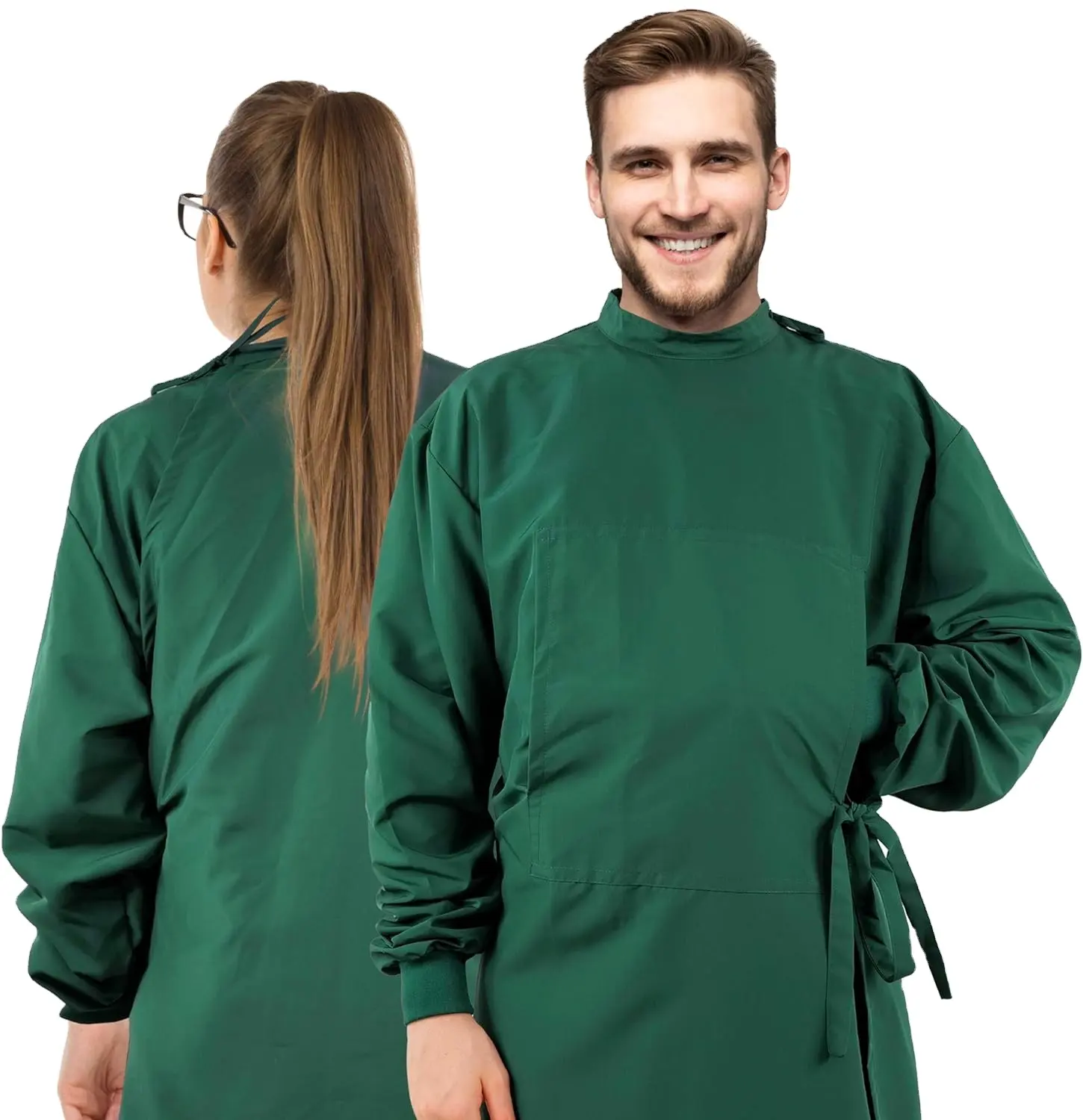 Fluido resistente à prova d'água cirúrgica lavável reutilizável vestido manga comprida punho elástico, Unisex algodão Lab Coat Poeira Suit Workwear
