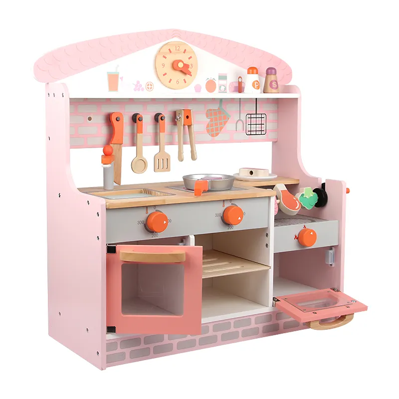 Jouets de cuisine en bois rose 2022, ensemble de jouets de cuisine avec barbecue