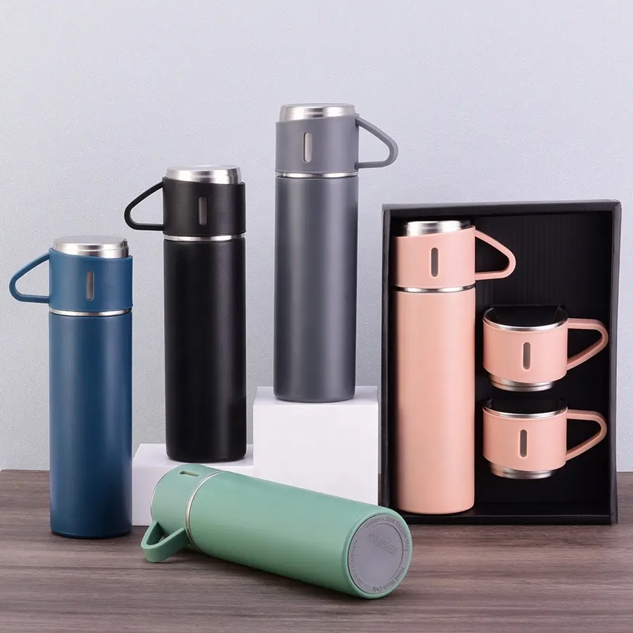 500ml 17oz Custom Corporate Business Gift Box Set Drinkware Set Vacuum Flask Stainless Steel Water Bottle With 3 Cup
