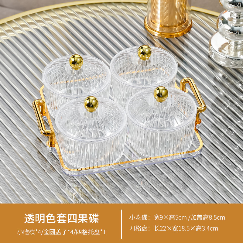 Transparent round four-compartment tray with lid PS
