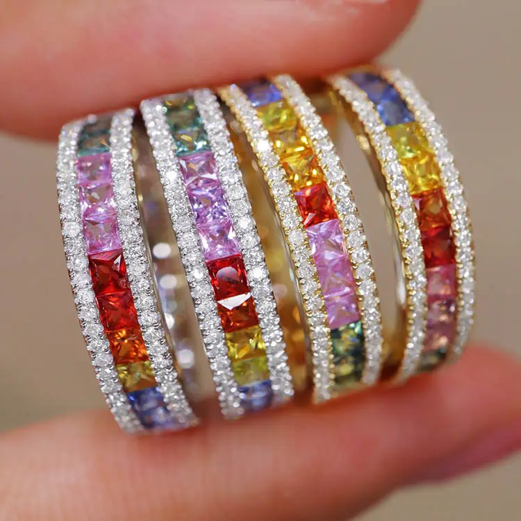 Xinfly модные ювелирные изделия 18k Настоящее золото бриллиант причудливый цветной натуральный камень сапфир драгоценный камень ряд кольца