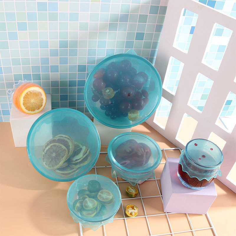 Floral-shaped food storage lid, light blue 5-piece set