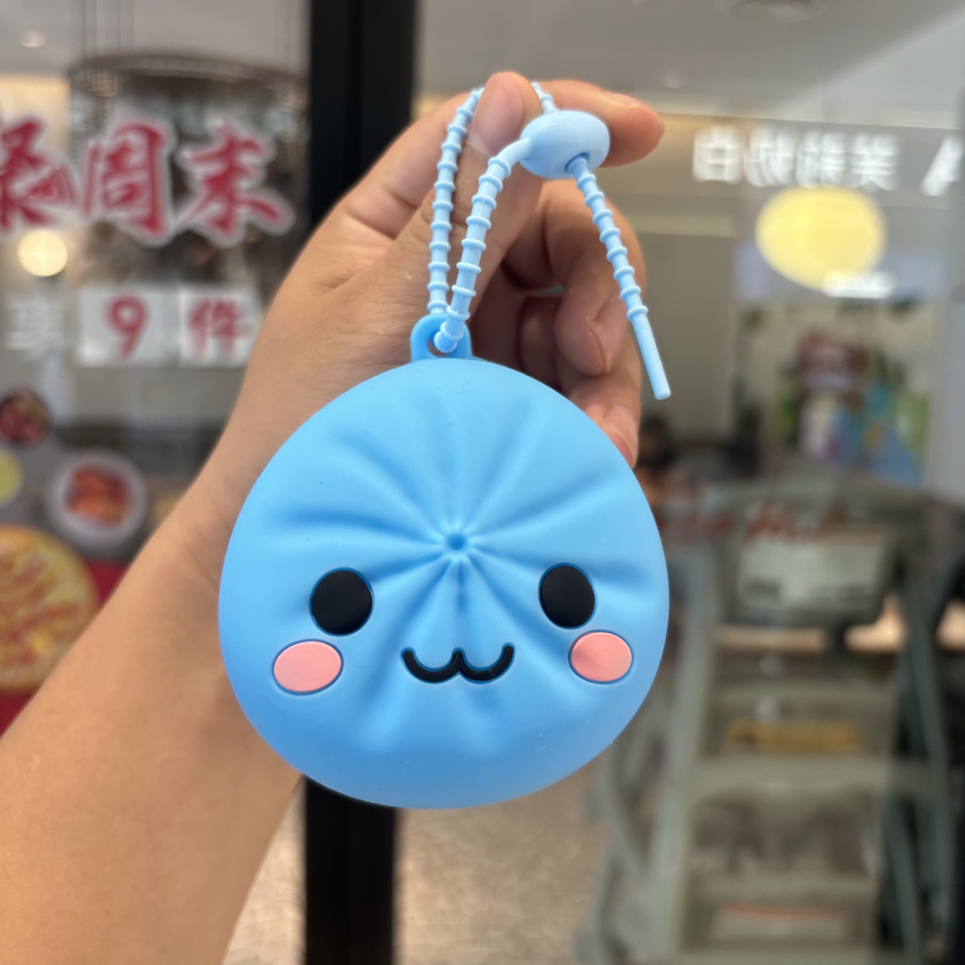 Silicone bun-shaped coin purse - blue