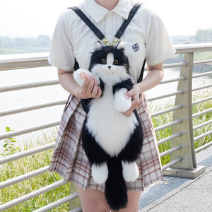 Sıcak satış TikTok yeni ürünler sevimli siyah kedi peluş sırt çantası yumuşak pamuk simüle kedi çantası hediye kedi severler özellikle kızlar - Product Image 2
