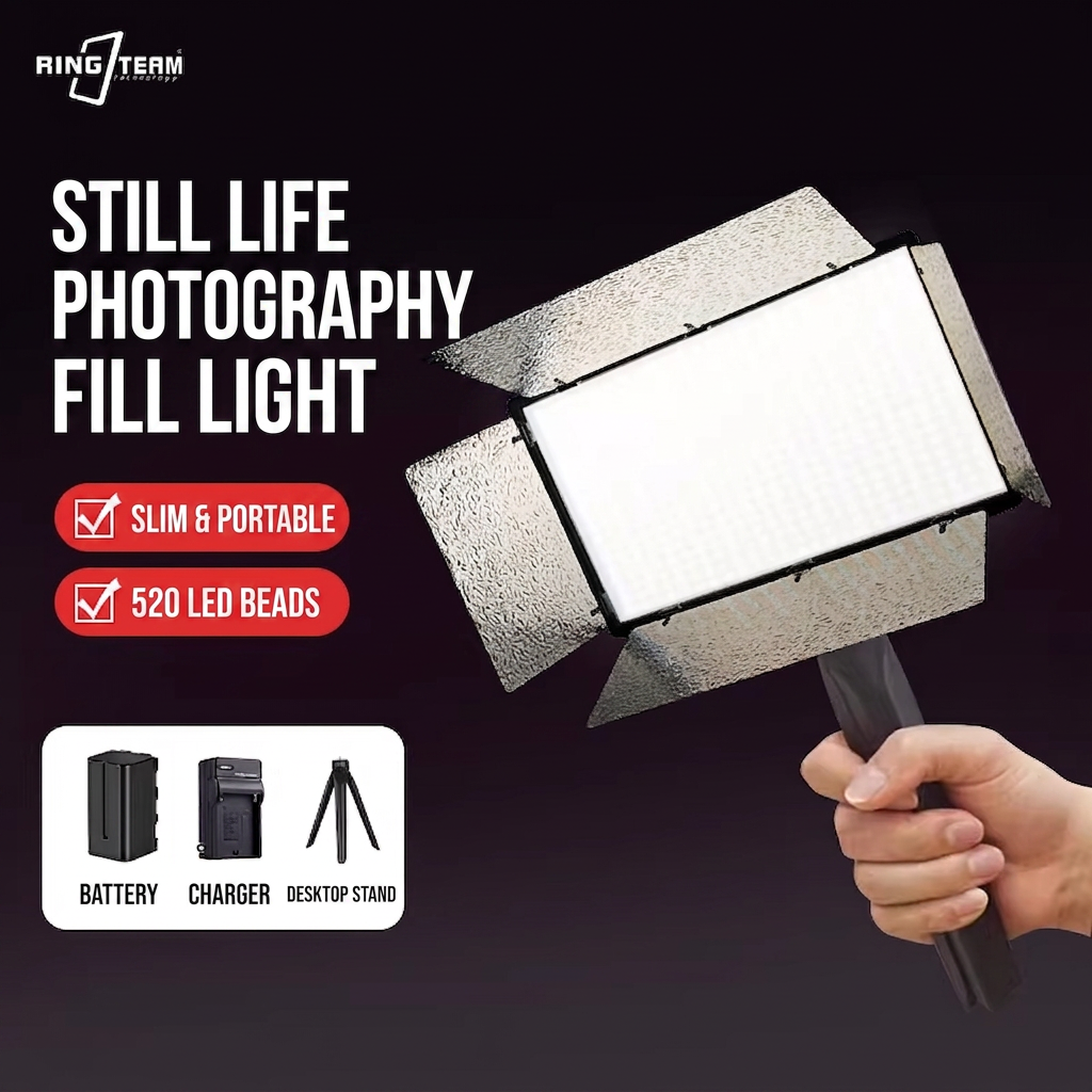 Noir : LED-520 lumière unique + support de bureau batterie 4 400 mAh