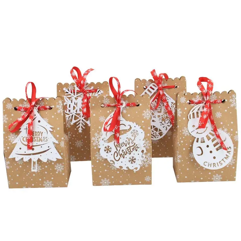 Nuove scatole per feste di natale con papillon 6 tipi di confezioni regalo con fiocco di neve in carta di natale con carta laser