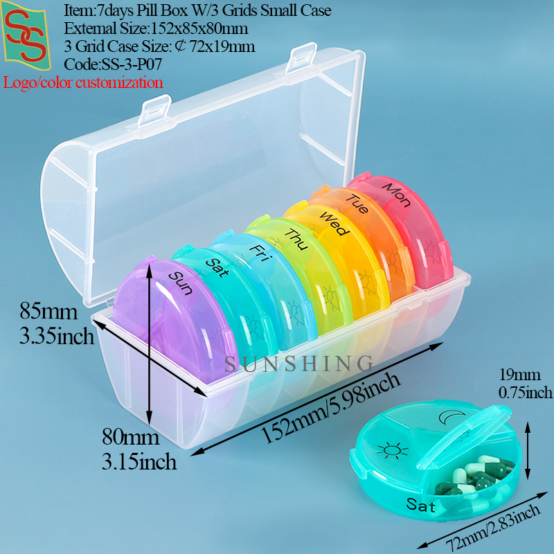 P07 7days Pill Box W/3 Grids Samll Case