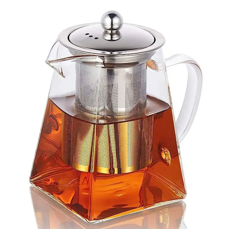 Vente chaude bouilloire à thé et théière fabricant théière infuseur à thé théière avec boîte de couleur en verre borosilicate amovible en acier inoxydable moderne
