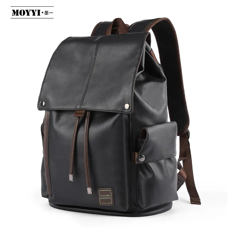 Mochila escolar de piel sintética de alta capacidad para hombre, morral escolar resistente al agua de color negro para estudiantes universitarios, mochila de viaje para ordenador portátil