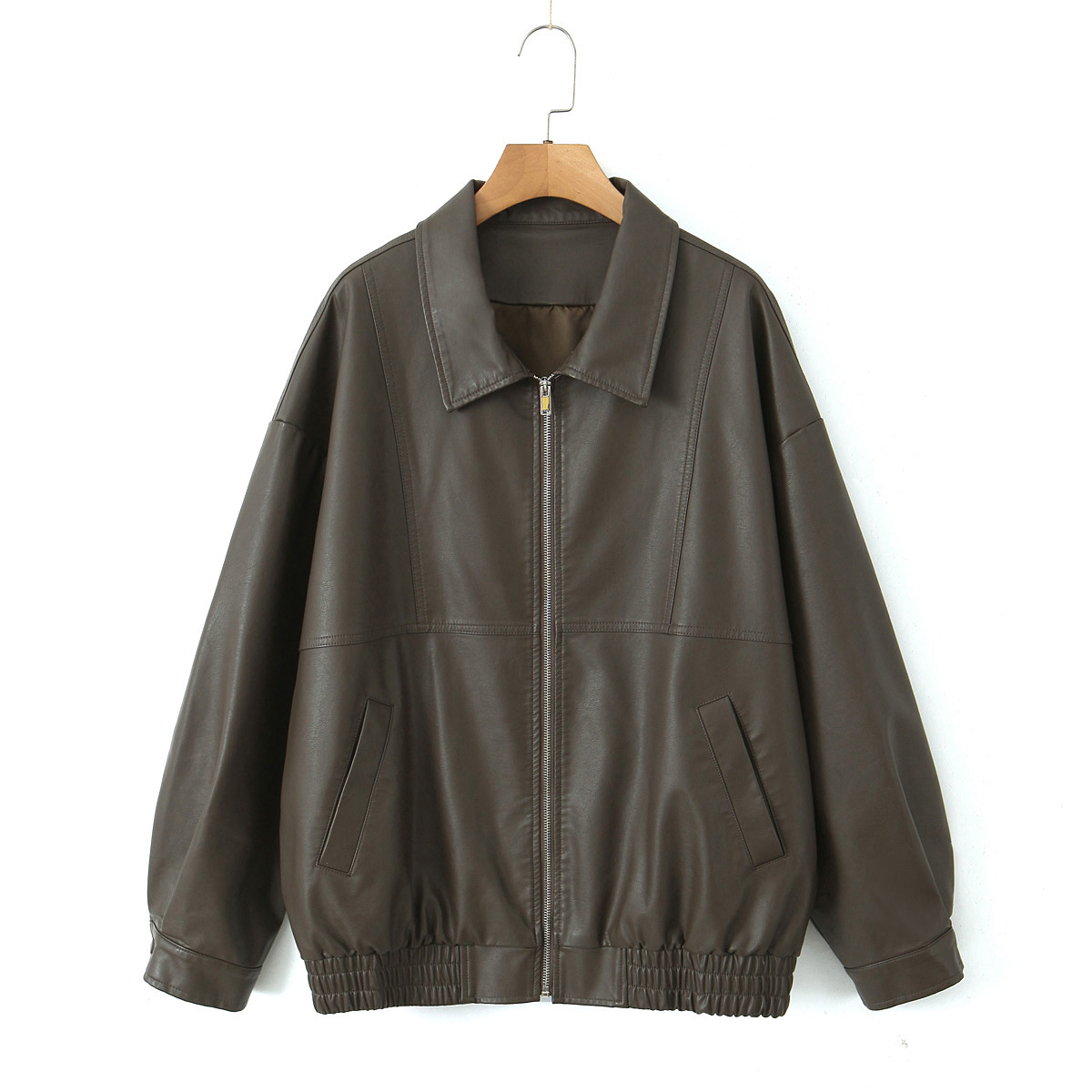 เสื้อแจ็คเก็ตหนังสีน้ำตาลโกโก้