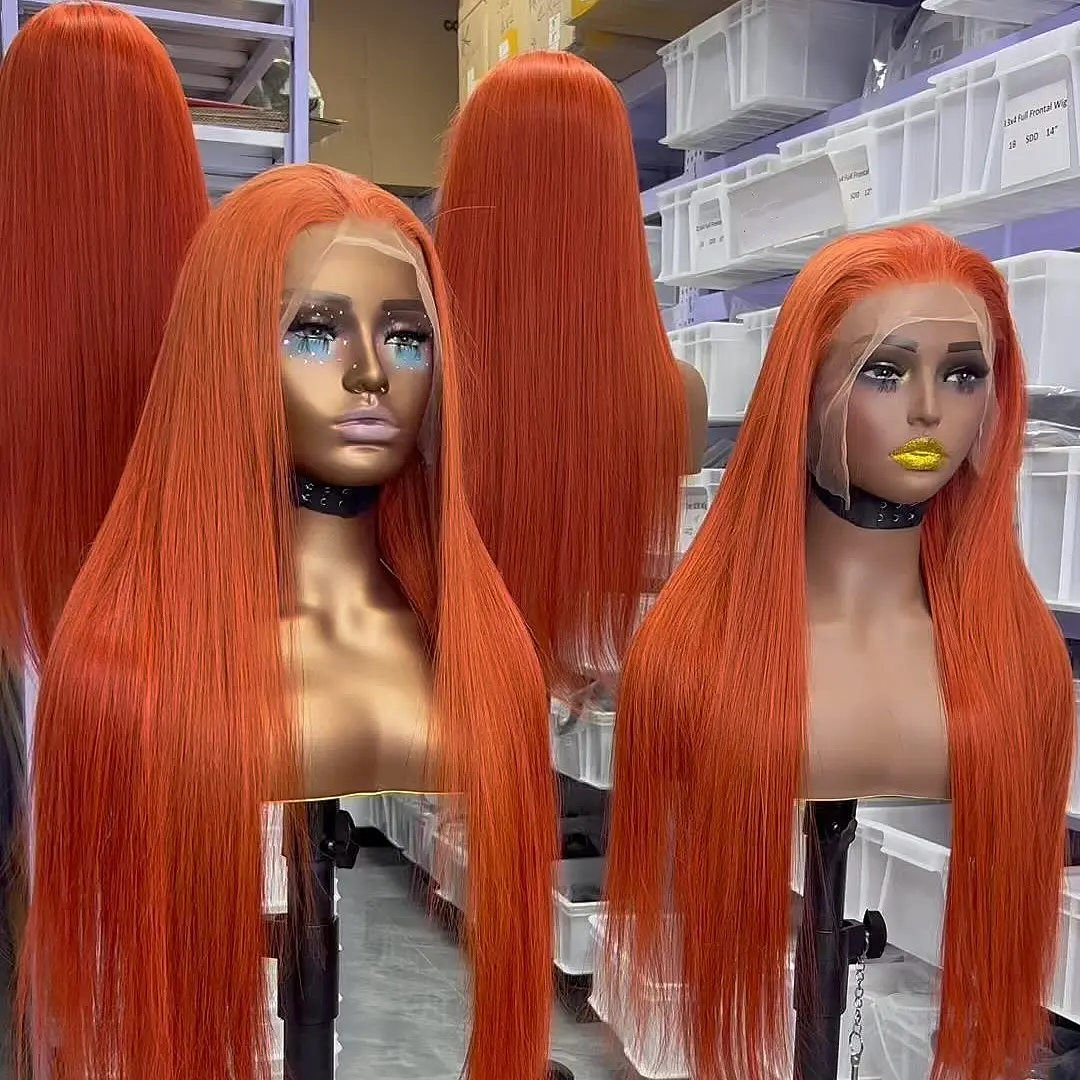 # Parrucche 350 Color zenzero con capelli umani in pizzo frontale, parrucca di colore personalizzato per donne nere, #350 parrucca con capelli umani allo zenzero dritto arancione