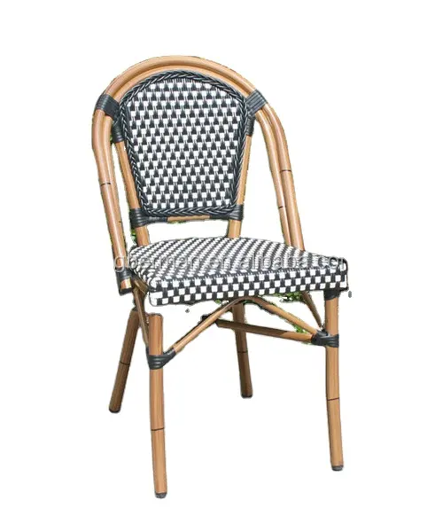 Chaise de bistrot classique en aluminium et bambou, siège en rotin français