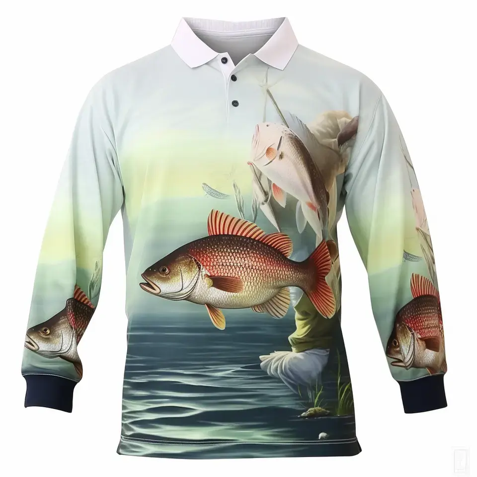 Venda quente personalizado poliéster spandex secagem rápida pfg pesca t-shirt botão até pesca camisa