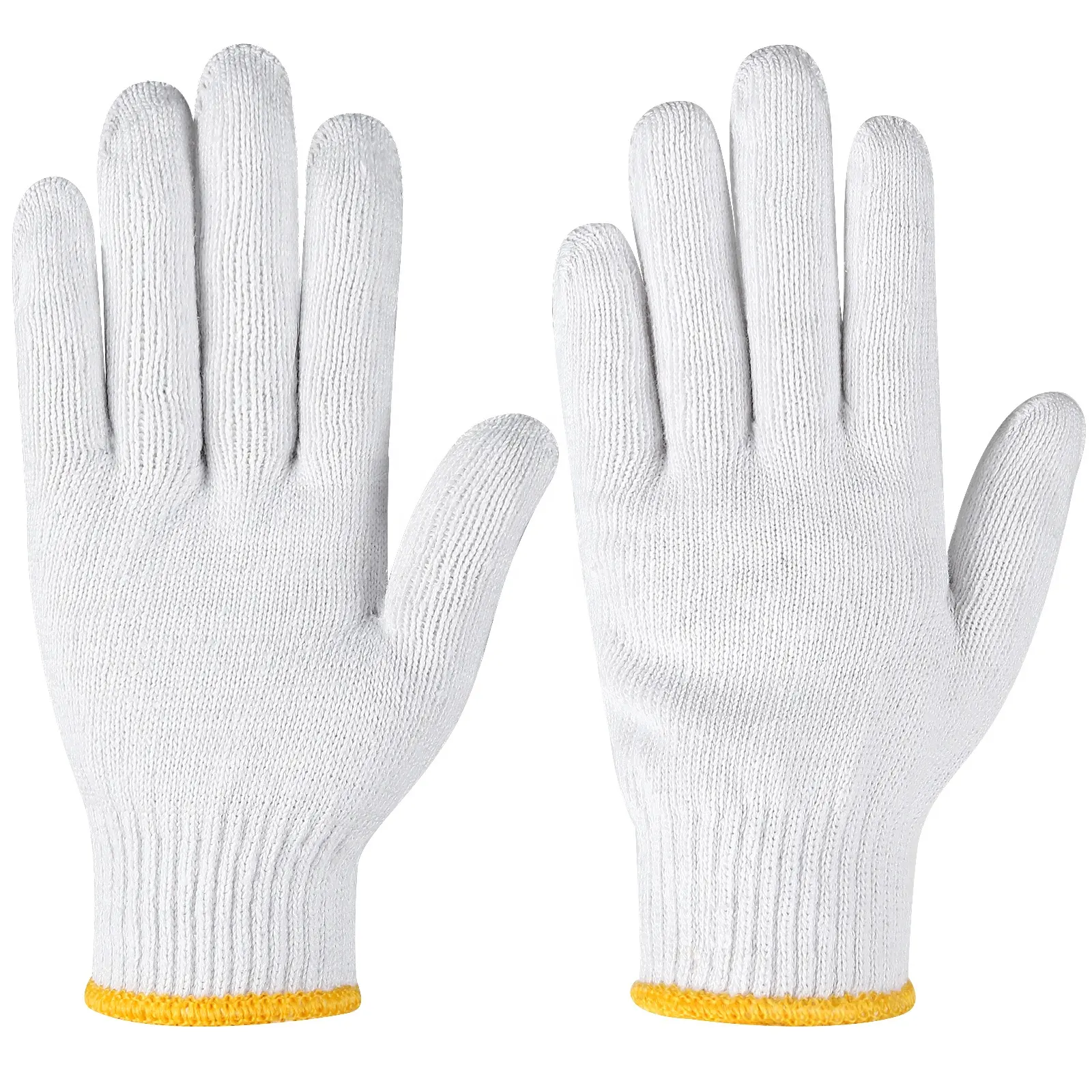 ถุงมือถักสีขาวฟอกธรรมชาติขนาด7/10ถุงมือผ้าฝ้ายเพื่อความปลอดภัยในการทำงาน