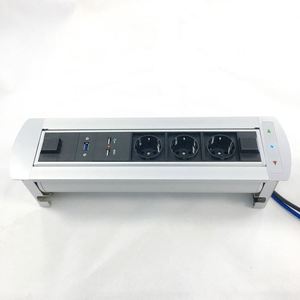 Aleación de aluminio 220V 250V 16A Motorizado Oculto Girado Alemania Flip up Socket de escritorio con cargador USB y caja de cable de datos - Product Image 3