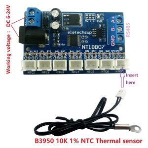 NT18B07 7CH DC 12V RS485 <span class=keywords><strong>NTC</strong></span> Termistor Temperatura <span class=keywords><strong>Sensor</strong></span> Modbus Rtu Aquisição remota monitor Módulo B3950 <span class=keywords><strong>10K</strong></span> 1%