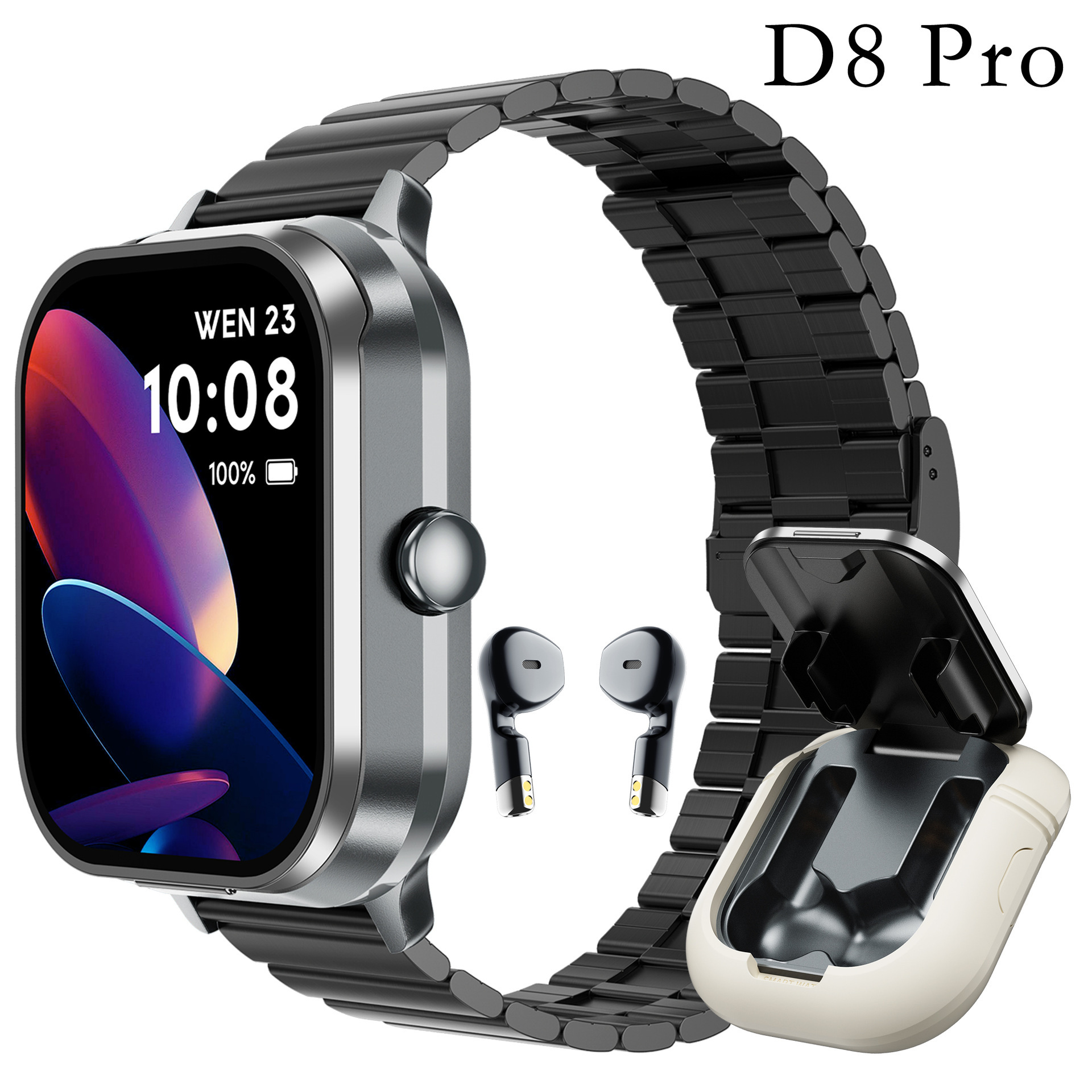 D8 Pro Version Internationale - Argent (Bracelet Silicone + Acier)