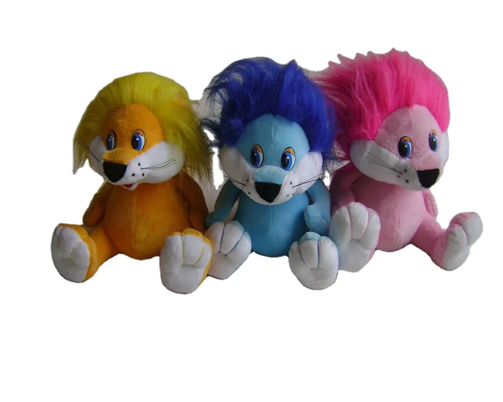 18cm promotional customized stuffed 3-colour plush sitting baby lion wild animal toy with matched long hair