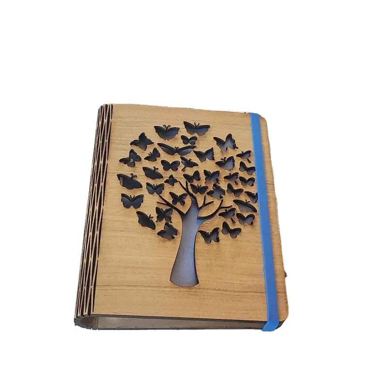Schmetterlings baum A5 Holz Notizbuch Abdeckung Holz Journal Nachfüll bares Tagebuch