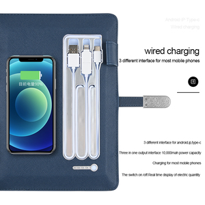 Notebook de marca Magnetic U Disk Lock A5 PU Power Bank Bloc de notas con 100 hojas 80g Papel sin madera y bolígrafo Logotipo personalizado gratis - Product Image 4