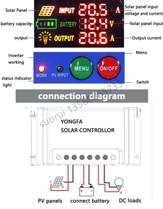 Yongfa 12v 24v <span class=keywords><strong>pwm</strong></span> בקר מטען ידני 10a רגולטור SYT2-10A