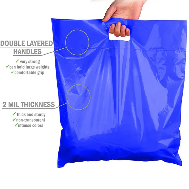 Fabriek Productielijn Eco Vriendelijke Roze Blauw Handvat Carrier Shopping Vuilnis Pouch Voedsel Gestanst Plastic Zakken Voor Kleding