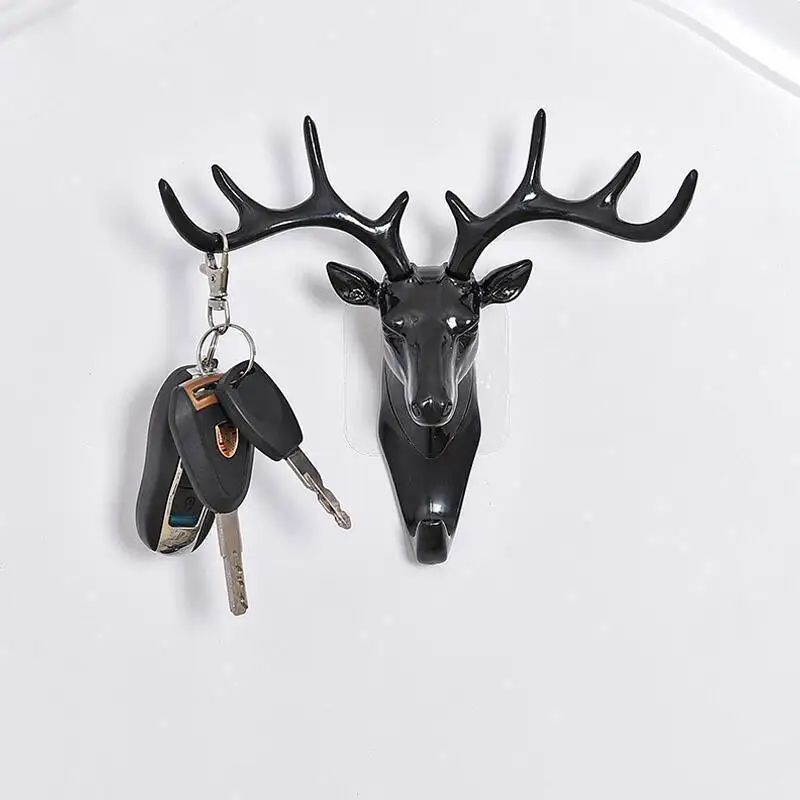 Gancho creativo para llaves, cabeza de animal de resina de tamaño pequeño, arte de pared decorativo, gancho para llaves de reno, gancho decorativo para pared con cabeza de ciervo