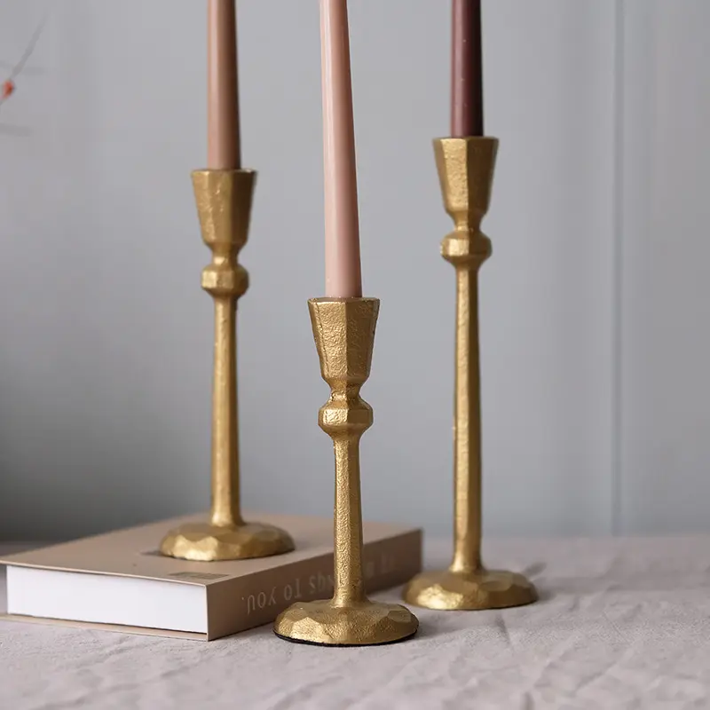 Conjunto de 3 castiçais de ferro fundido dourado vintage, candelabros de metal, pilares para decoração de casa e casamento, para a Páscoa