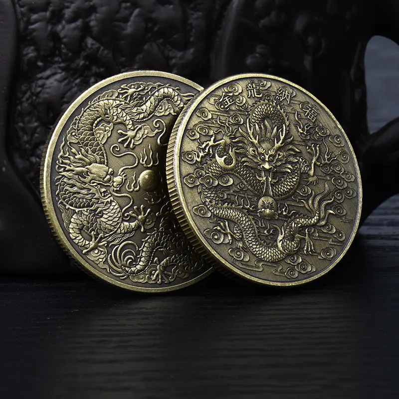Monete d'oro commemorative dei draghi antichi all'ingrosso drago fortunato monete giocattolo moneta di rame antico