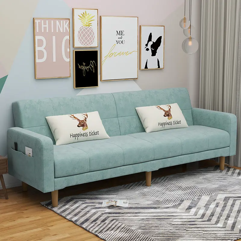 Sofá moderno de tecido dobrável, sofá de tecido moderno para sala de aluguer, sala de estar, quarto, sofá de tecido