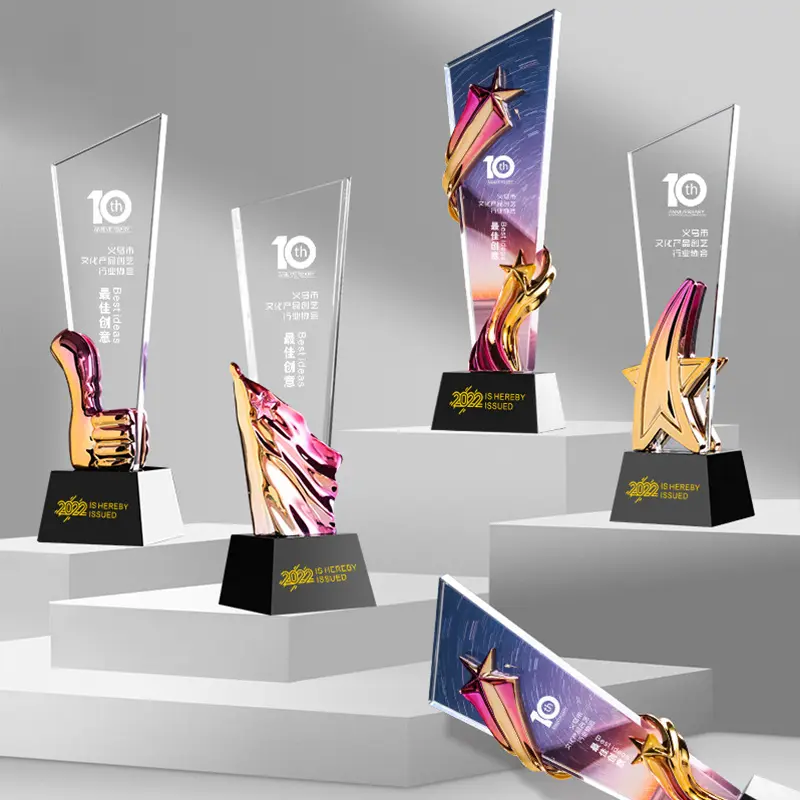 crystal glass trophy customized glass super star awards engraved logo sublimation trophy